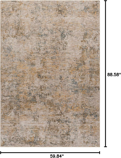 Turing Living Room, Bedroom Area Rug - Abstract Distressed Faded Overdyed - Contemporary Modern Transitional Boho - Tan, Light Sage, Sage, Beige, Yellow - 5' x 7'5"