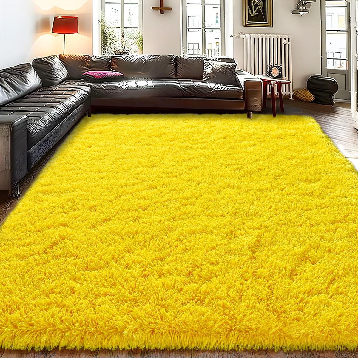 8x10 Large Area Rugs for Living Room, Fluffy Washable Yellow