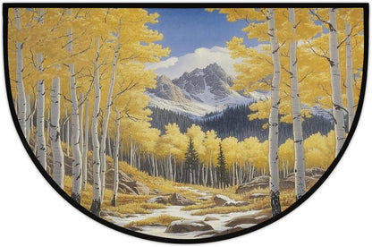 Yellow Forest Mountain Winter Half Round Door Mat 24x36 Inch Non Slip Half Circle Area Rug Washable Half Moon Bathroom Rugs Semi Circle Carpet for Indoor Outdoor Home Decor