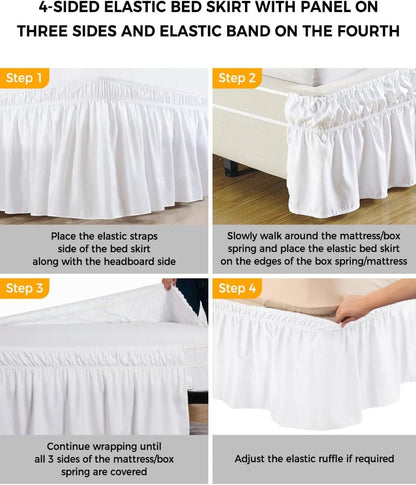 Yellow Lemons Bed Skirt Queen Size 16 Inch Drop, Adjustable Elastic Wrap Around Bed Skirts Easy Fitting Dust Ruffle Bedskirt Bed Frame Cover Summer Botanical Watercolor